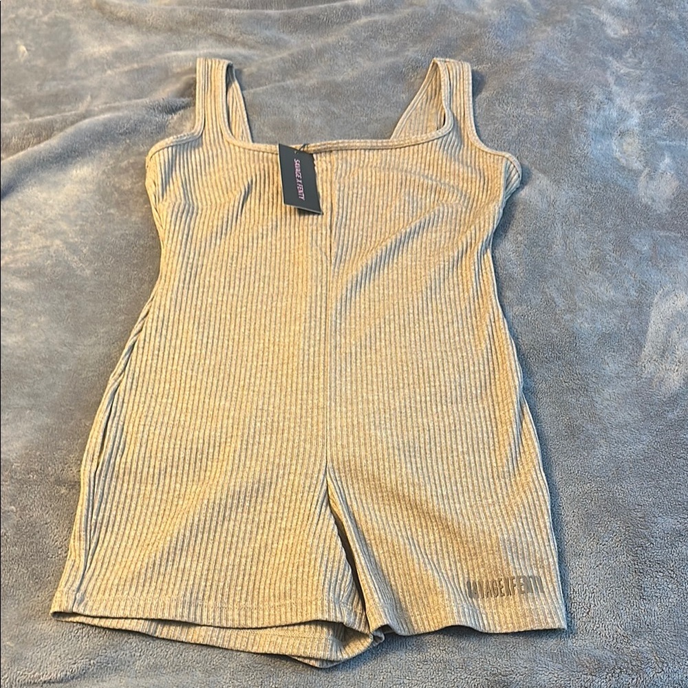 Beige Ribbed Romper